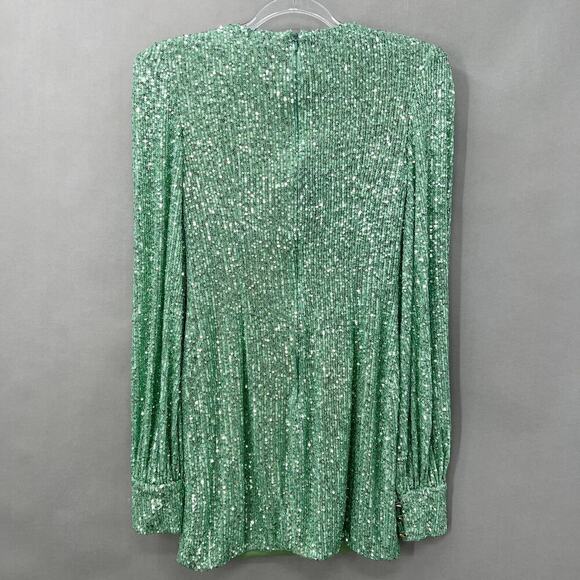 B34 Mac Duggal Sequin Blouson Sleeve Mini Dress Womens 4 Retro Swiftie Vegas - Picture 5 of 8